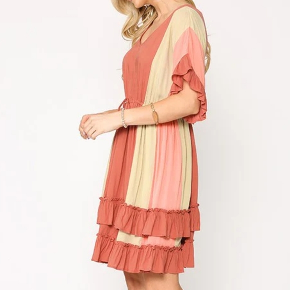 GIGIO BY UMGEE Marsala Color‎ Block V Neck Mini Dre - Picture 5 of 16